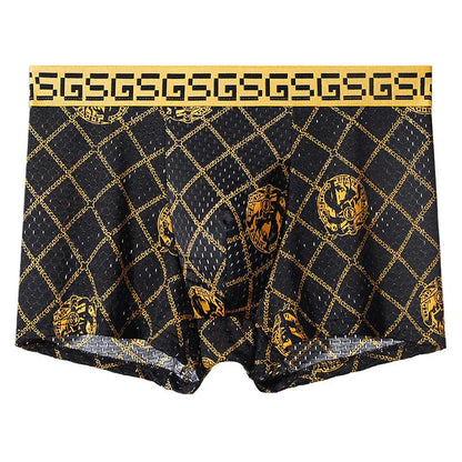 Macho Boxers™ Men's Ice Silk Boxer Briefs, Luxury Style Golden Print (Pack Of 9)